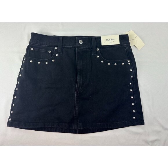 NWT Abercrombie and Fitch Women’s Black Denim Studded Mini Skirt Size 29 - Picture 2 of 10